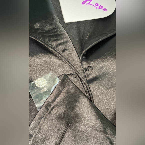 NWT Buddy Love Black Satin Large Pajama Set with Feather Cuffs - Picture 12 of 12